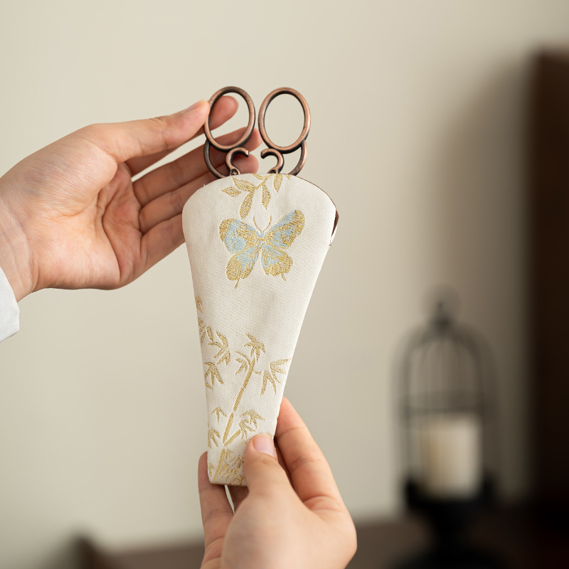 茶剪收纳布套复古中式茶包剪刀套便携茶艺专用剪刀袋茶道配件