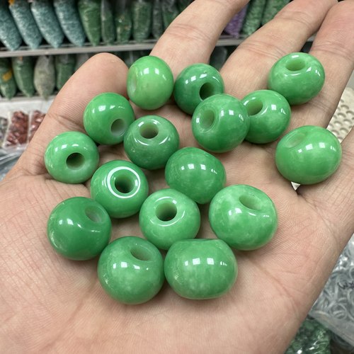 翡翠干青大孔算盘珠面包圈配饰 DIY饰品配饰散珠手链项链配件批发