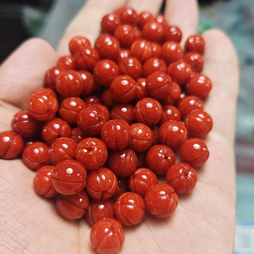 翡翠玉10mm红翡南瓜珠玉石散珠鸡血红圆珠 diy手链项链饰品配件珠