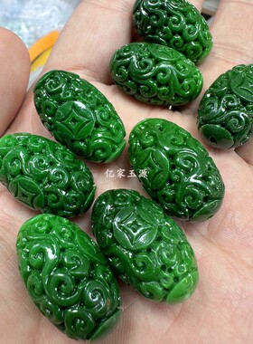 仿翡翠干青雕花米珠散珠批发 diy雕花古风配饰手链项链耳坠配件