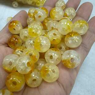 边黄玉石飘花足球镂空路路通圆珠散珠转运珠手工diy手串配饰隔珠