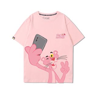 PINK PANTHER粉红豹短袖男女2024新款夏季纯棉宽松休闲T恤衫潮ins