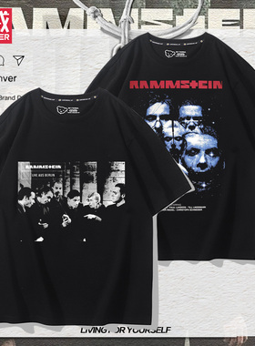 Rammstein德国战车摇滚乐队ACDC枪花涅盘美式街头嘻哈短袖纯棉T恤