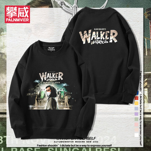 艾伦沃克alanwalker周边圆领卫衣男女2024年秋冬加绒百搭休闲衣服