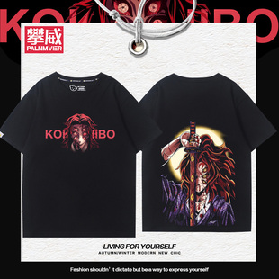 鬼灭之刃上弦之一黑死牟周边短袖男女学生夏季宽松百搭T恤衫衣服