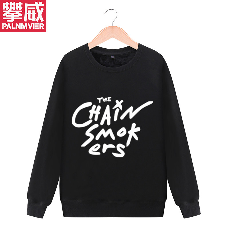 攀威电音the chainsmokers roses烟鬼乐队加绒圆领卫衣外套衣服男
