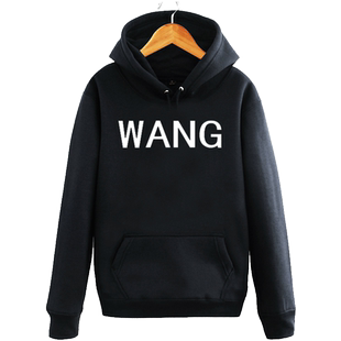 快手红人男女字母WANG印花韩版秋冬连帽加绒卫衣外套衣服男女学生