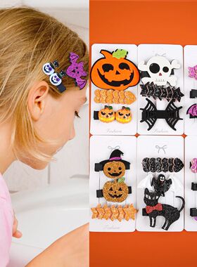 3PCS Halloween Hair Clips Pumpkin Devil Hairp Girls Star Hai