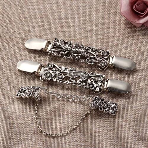 Women Carved Flower Cardigan Sweater Blouse Shawl Clips Shir