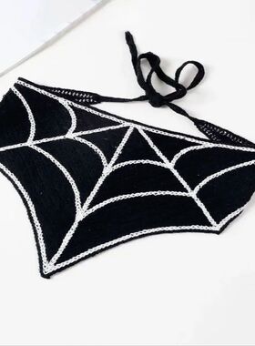 Halloween Spider Web Knit Triangle Head Scarf, Cotton Knotte