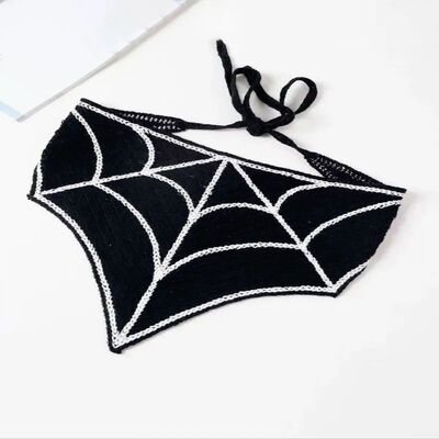 Halloween Spider Web Knit Triangle Head Scarf, Cotton Knotte