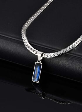 Geometric Square Black Blue Pendant Necklace Stainless Steel