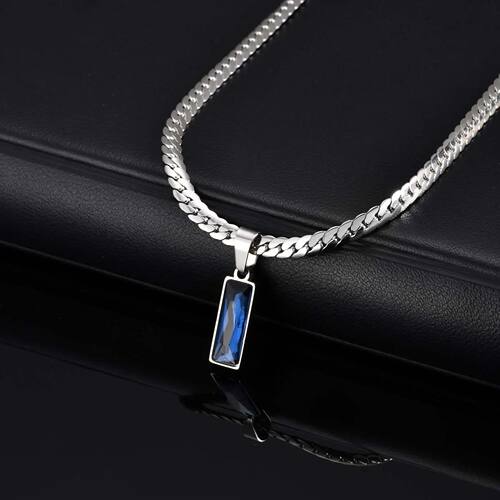 Geometric Square Black Blue Pendant Necklace Stainless Steel