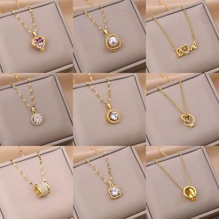 New In Light Zircon Crystal Stainless Steel Necklaces For Wo