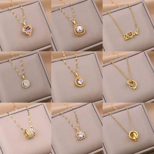 New In Light Zircon Crystal Stainless Steel Necklaces For Wo