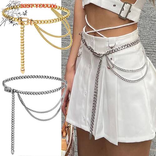 Hot Multi Layer Metal Chain Belt for Women Waistband Long Ta