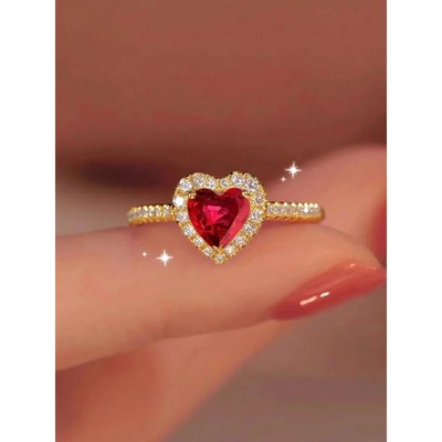 Gorgeous Zircon Shiny Love Heart Ring for Women Engagement W