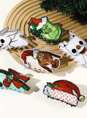 New Christmas Hair Claw Cartoon Print Crab Hair Clip Trendy