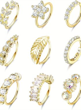 Drperfect Stainless Steel Nose Ring Hoop Stud Paved CZ Leaf