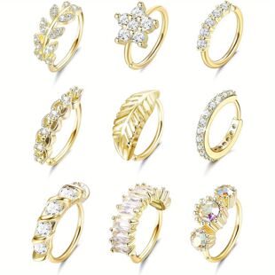 Drperfect Hoop Leaf Ring Paved Nose Steel Stainless Stud