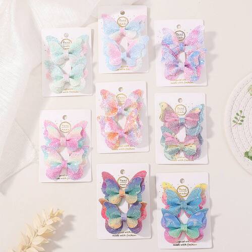 2Pcs/set Solid Color Cotton Hair Bows Hair Clips for Baby Gi