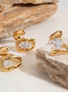 18K Gold Plated Stainless Steel Water Drop Shaped Large Zirc