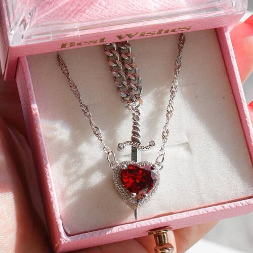 2pcs/set Heart and Sword Necklace Couple Necklaces Zircon Cr