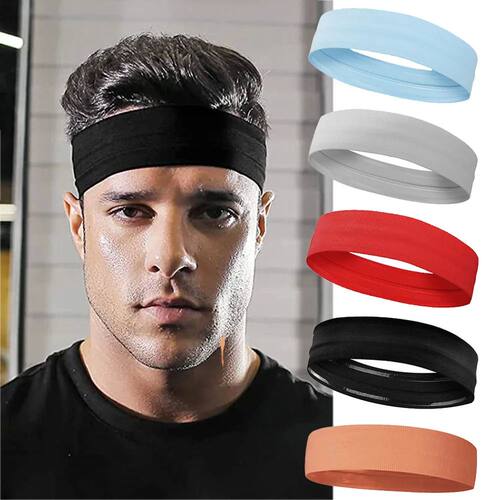 Men Sport Elastic Headbands Thick Non-Slip Sweatband Sports