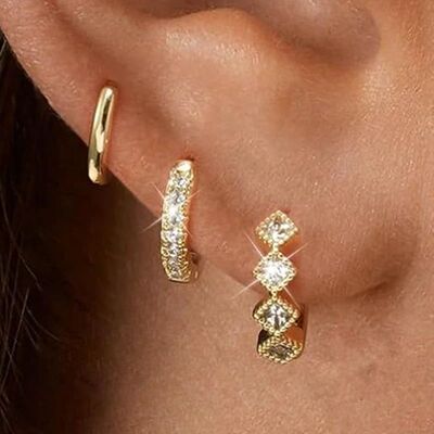 3PCS Stainless Steel Gold Color Circle Hoop Earrings Set for