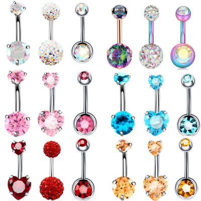 3PCS/Lot Surgical Steel Crystal Belly Button Piercing Set 14