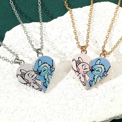 -Stitch Heart Necklace for Couple, Gold and Silver Color, An