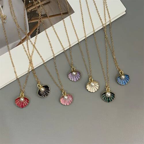 Colorful Shell Pendant Necklace Imitation PearlWomen Neck Je