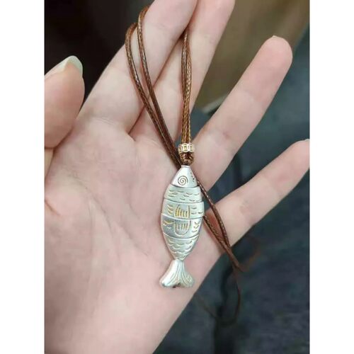 Boho Vintage Men necklace Genuine Leather Cord Necklace fish