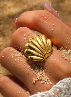 Vintage Stainless Steel Scallop Rings for Women Men Classic