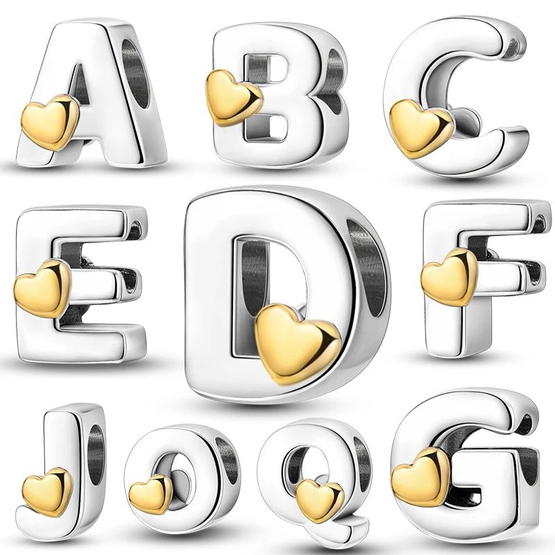 925 Sterling Silver DIY Alphabet Charms Beads LOVE Heart Let 饰品/流行首饰/时尚饰品新 其他DIY饰品配件 原图主图