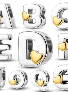 925 Sterling Silver DIY Alphabet Charms Beads LOVE Heart Let