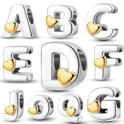 925 Sterling Silver DIY Alphabet Charms Beads LOVE Heart Let