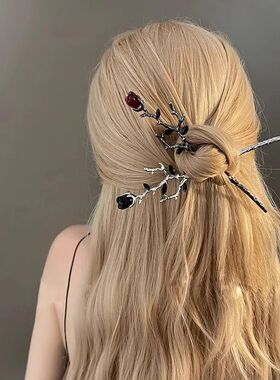 Hallow New Hairpin Hair Sticks Minimalist Red Gothic Rose Tr