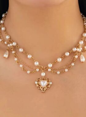 SHIXIN Luxury Multilayer Imitation Pearl Choker Necklace for