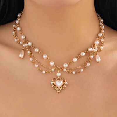 SHIXIN Luxury Multilayer Imitation Pearl Choker Necklace for