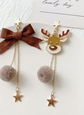 Cute Christmas Elk Dangle Earrings For Women Xmas Deer Butte