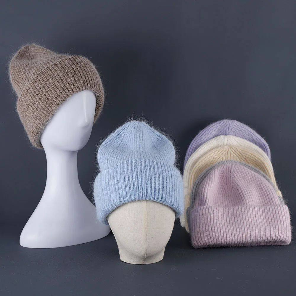 Rabbit Fur Beanies Soft Warm Fluffy Winter Hat for Women Ang