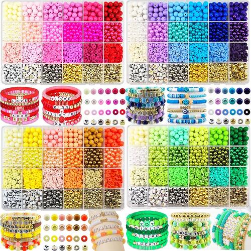 2220pcs Clay Beads Bracelet Making Kit 24 Colors Flat Preppy