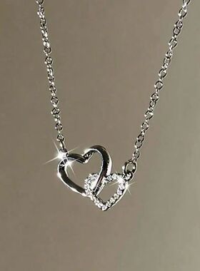 Fashion Simple Silver Color Love Heart Pendant Necklace Char
