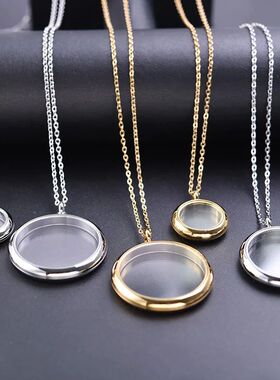 1Pc Stainless Steel Simple Round Floating Memory Locket Pend