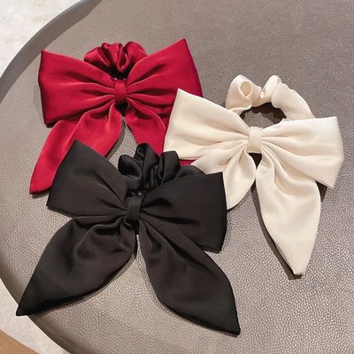 Vintage Red Large Satin Bow Elastic Hair Bands Ties for Wome