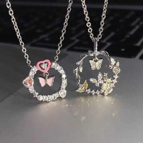 Double Layer Butterfly Ring Of Thorns Necklace Lovers Set De