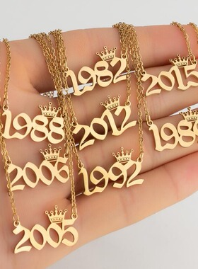 Stainless Steel Crown Digital Pendant Metal Wind Necklace Fe