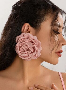 IngeSight.Z Bohemia Trendy Big Fabric Rose Flower Earrings F