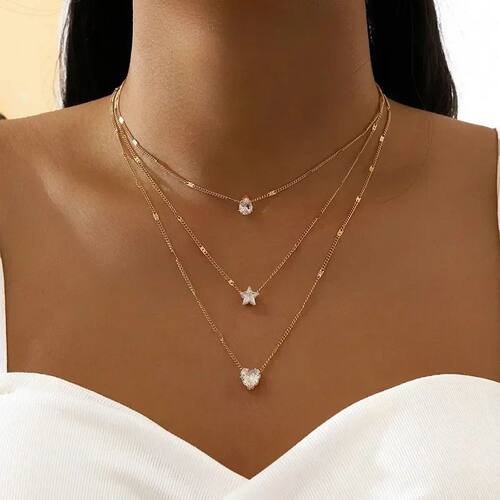 Multilayer Pendant Necklace on Neck Chain Women Crystal Zirc